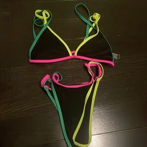 SHEIN black, pink, yellow and green bikini set size small❤️